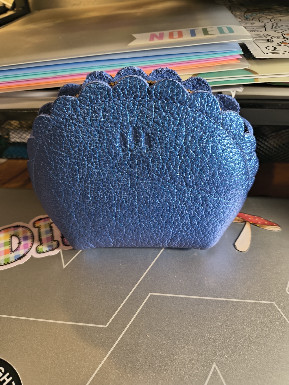 Portland Leather Metallic Blue Scallop Pouch